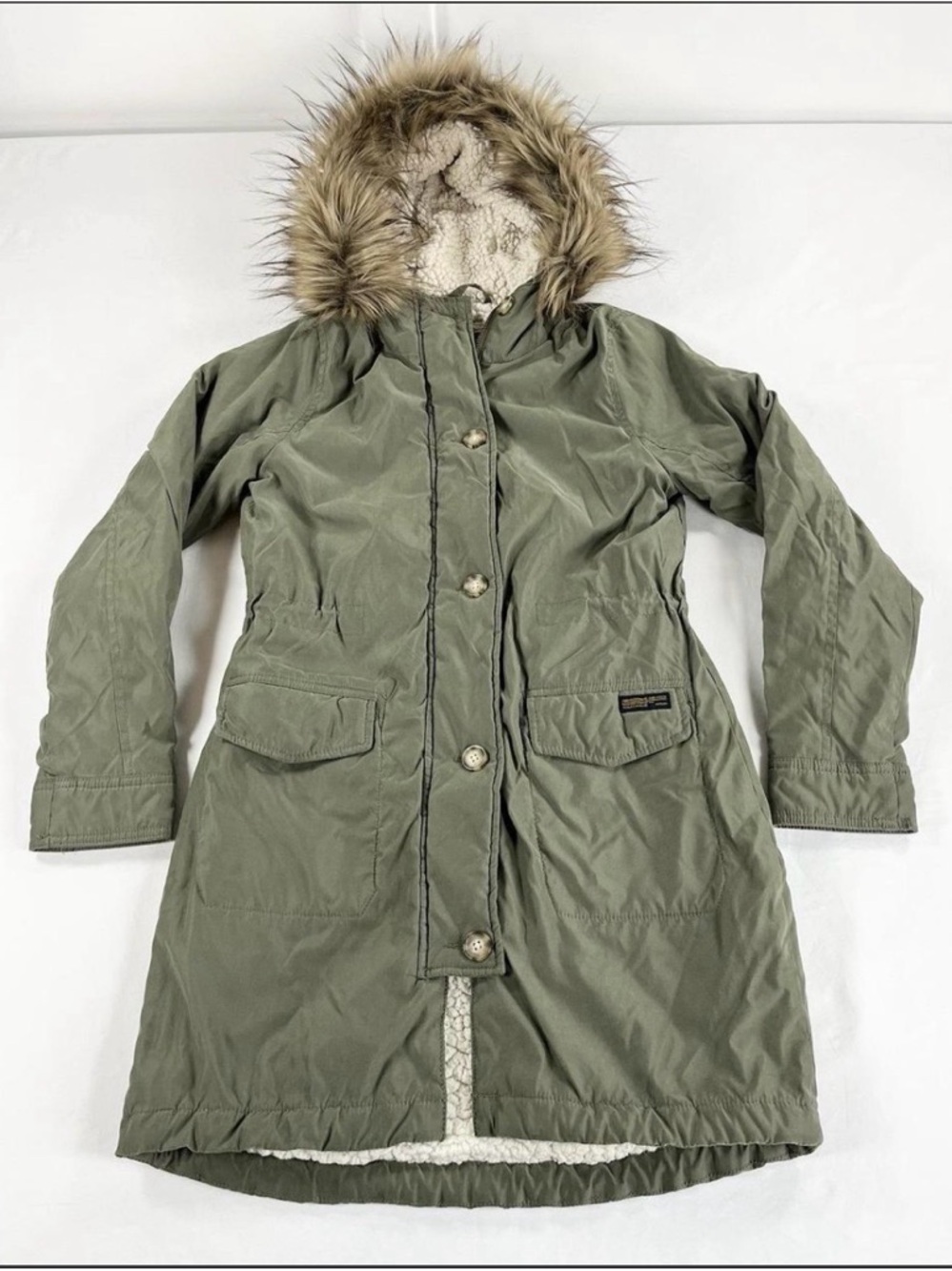 Abercrombie & Fitch Olive Green Sherpa-Lined Jacket with Cream Lining